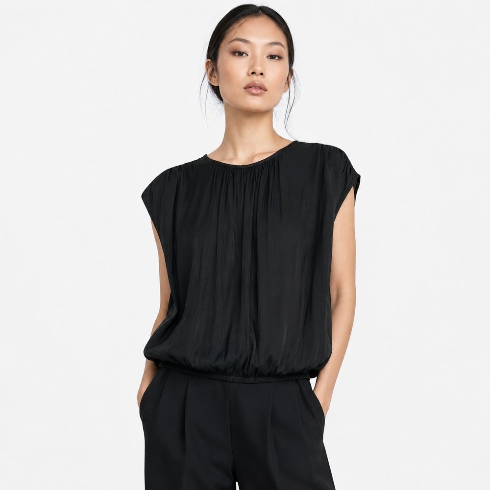 Les Serein Kirie Banded Top‎ Black S Sleeveless Blouson Blouse NWT